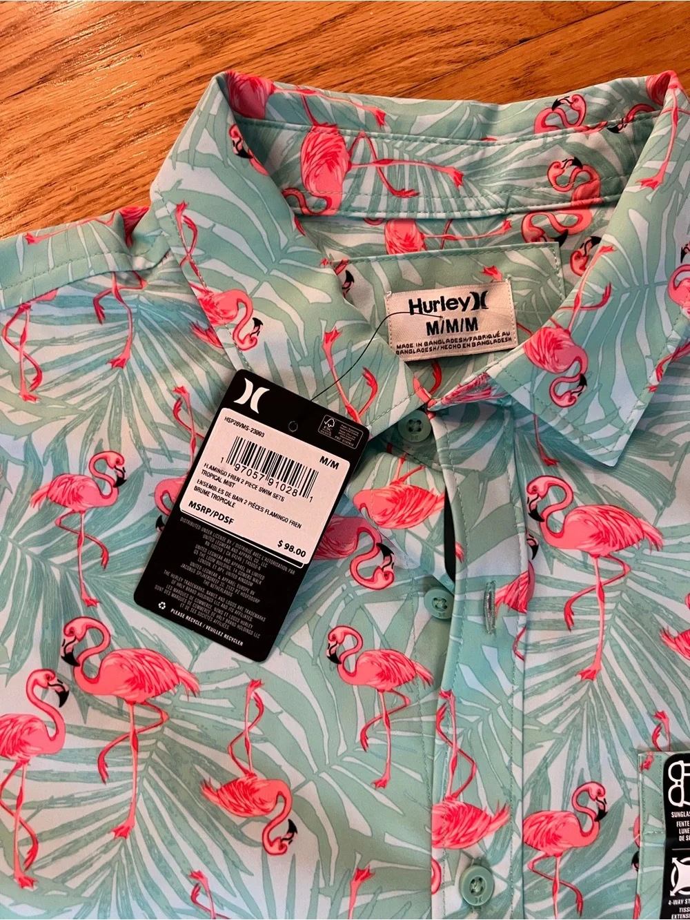 Hurley Aqua Flamingo Short Sleeve shirt & swim trunks Set - Mint & Pink